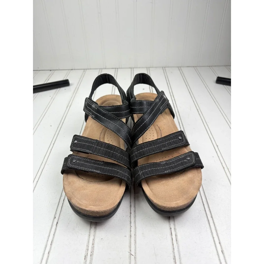 Clarks Collection Calenne Clara Black Leather Sandals Women's Size 8.5